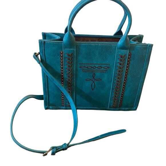 Teal Embroidered Western-Style Purse with Embroidery - Picture 1 of 4